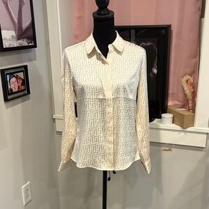 Express Cream Geometric Button Down Shirt